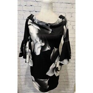 Venus Floral Bell-sleeve Off-shoulder Scuba Bodycon Dress Medium